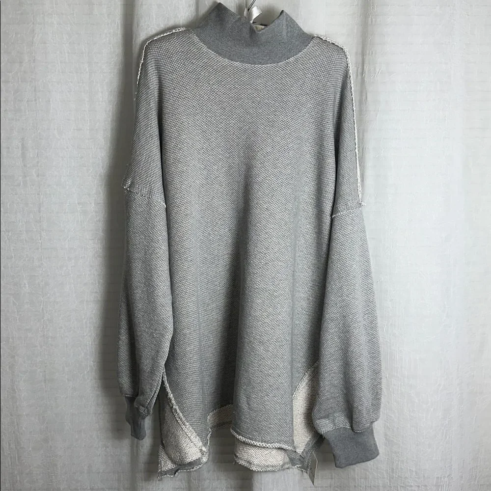 free people L Wonderful Oversized Cotton Sweater Pullover in Heather Gray